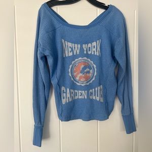 Anthropologie Blue Long Sleeve Waffle Knit Women's Top